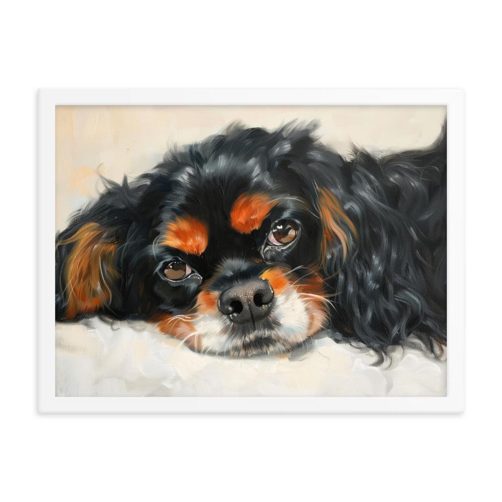 English Toy Spaniel Black and Tan Relaxed Portrait Framed Poster - Oh Posters