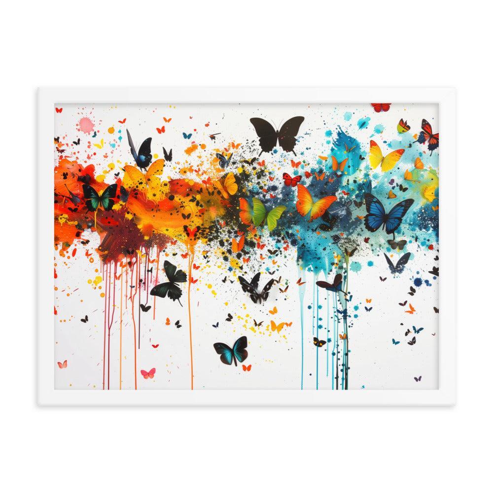 Butterfly Swarm Artistic Paint Splatter Abstract Framed Poster - Oh Posters