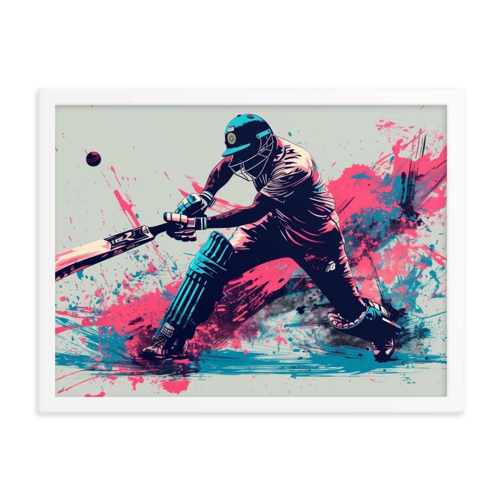 Cricket Player Dynamic Batting Action Abstract Art Framed Poster - Oh Posters