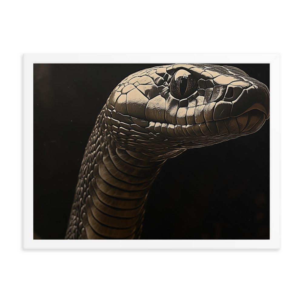 Cobra Snake Realistic Dark Portrait Digital Art Framed Poster - Oh Posters