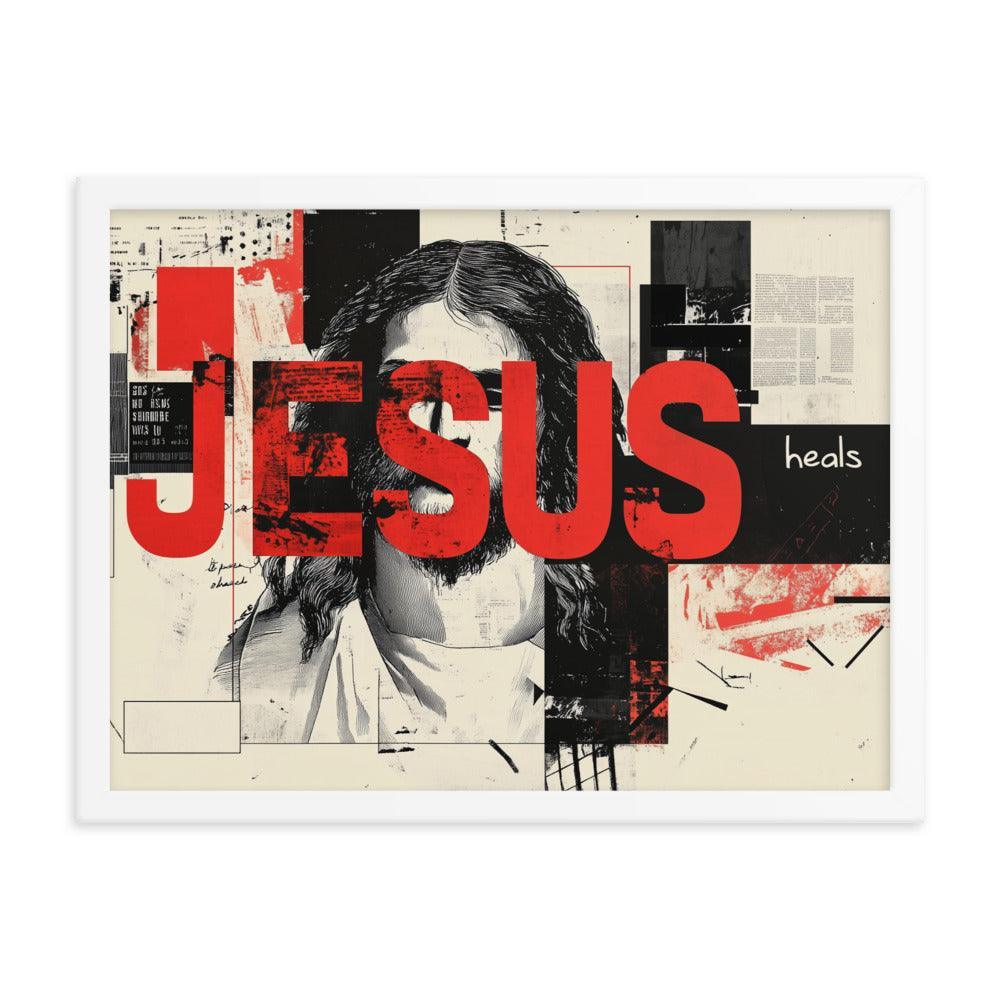 Jesus Typography Heals Abstract Collage Art Framed Poster - Oh Posters