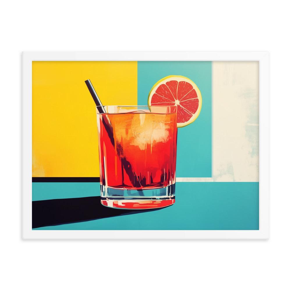 Vibrant Red Cocktail with Lemon Slice Pop Art Style Framed Poster - Oh Posters