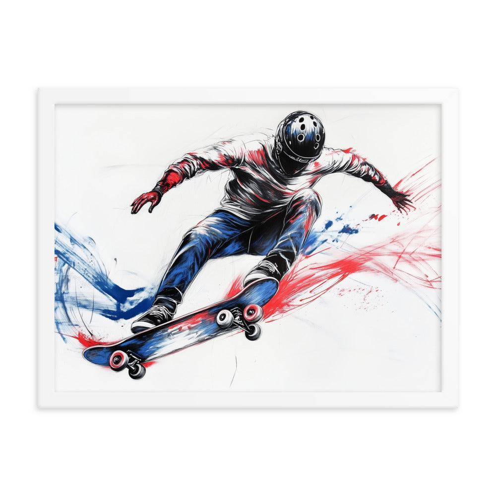 High-Energy Skateboarder with Helmet Abstract Sketch Framed Poster - Oh Posters