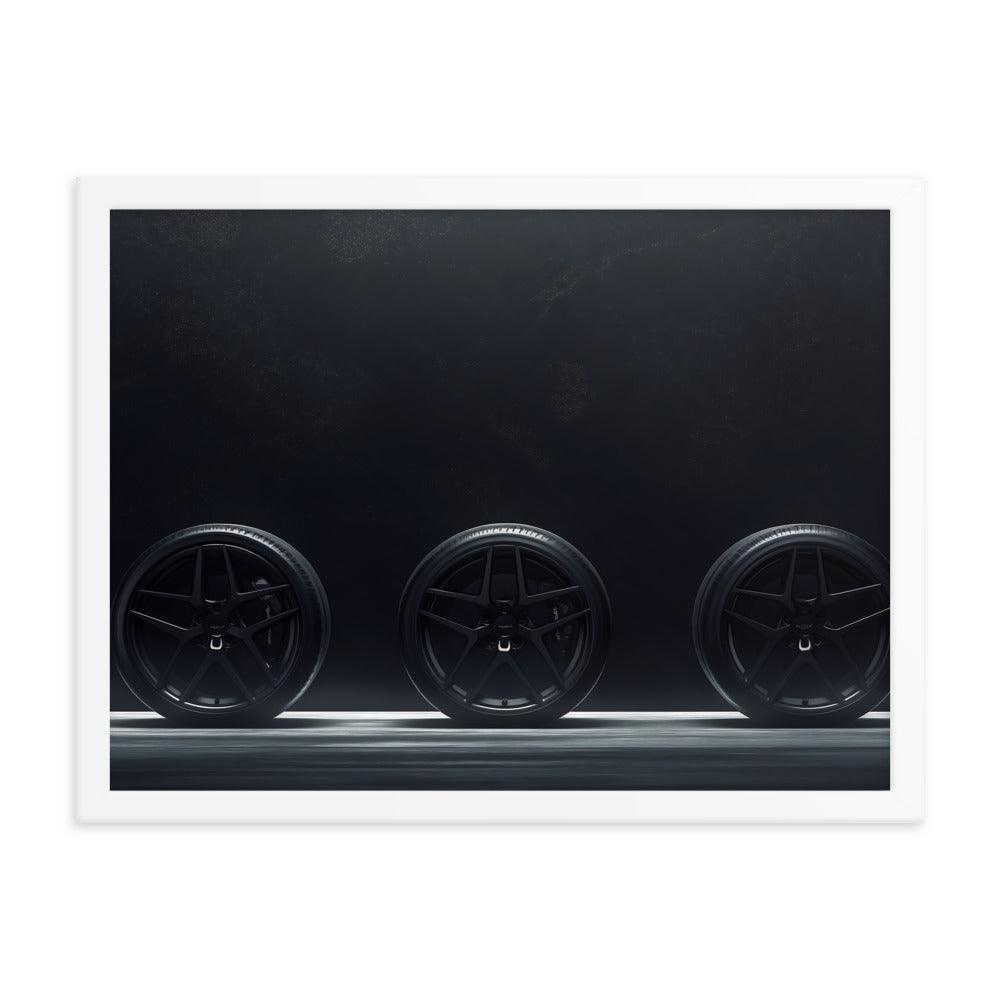 Car Wheels Trio Under Starry Night Sky Framed Poster - Oh Posters