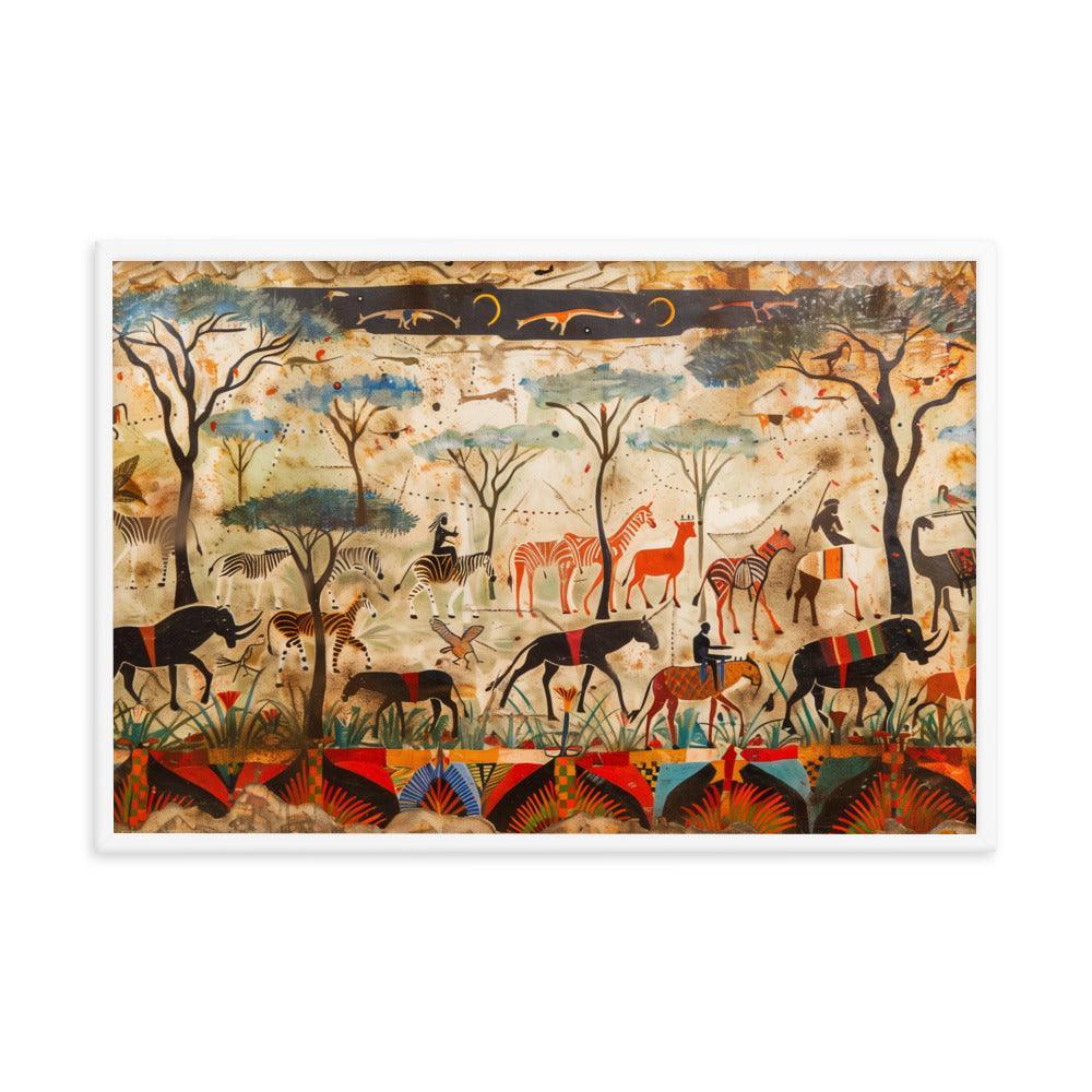 Kenya Wildlife and Tribal Art Illustration Framed Poster - Oh Posters