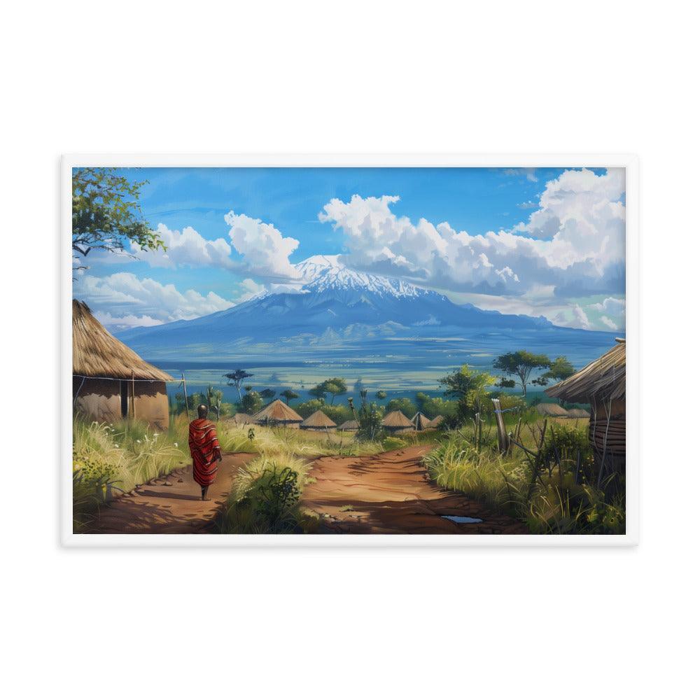Kenya Maasai Village Kilimanjaro View Framed Poster - Oh Posters