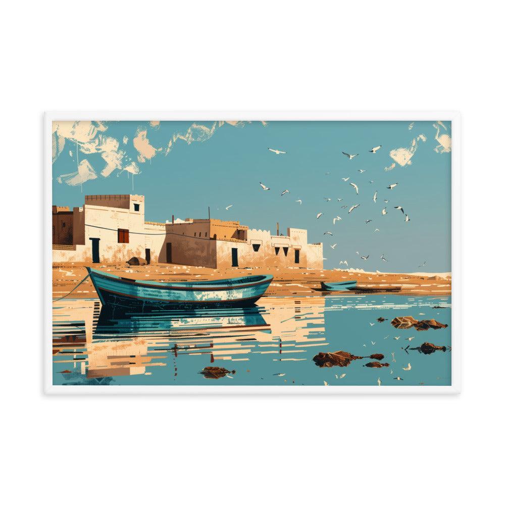 Mauritania Coastal Town Reflected on Calm Waters Framed Poster - Oh Posters