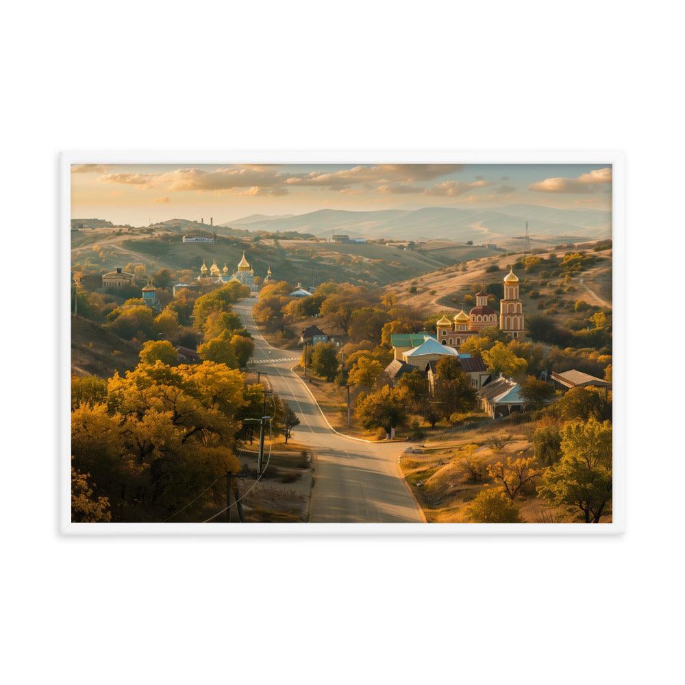 Moldova Autumn Hillside Churches Scenic Village Framed Poster - Oh Posters