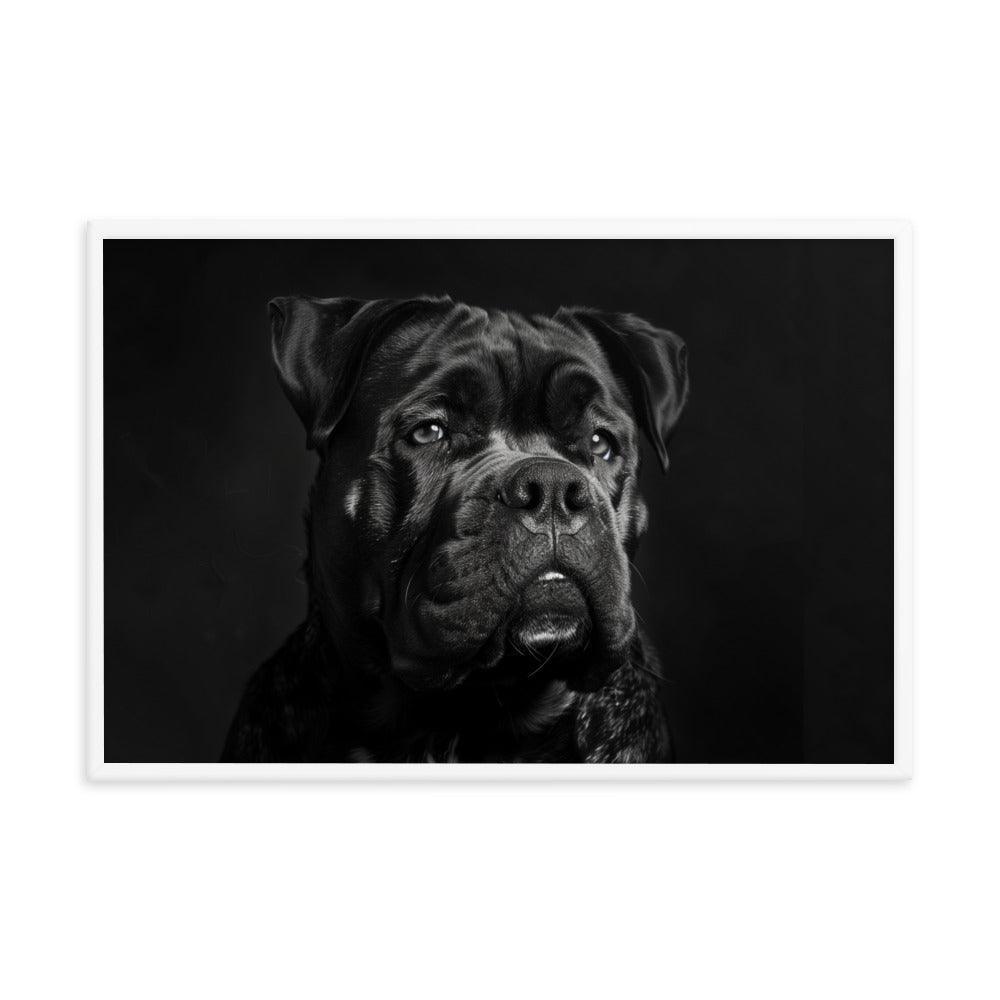 Cane Corso Black and White Close-Up Portrait Framed Poster - Oh Posters