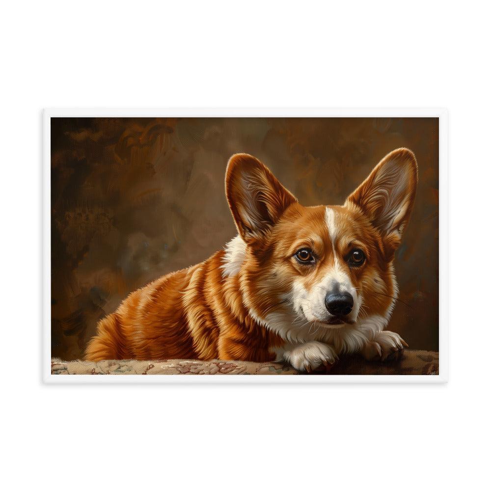 Cardigan Welsh Corgi Realistic Painting Portrait Framed Poster - Oh Posters