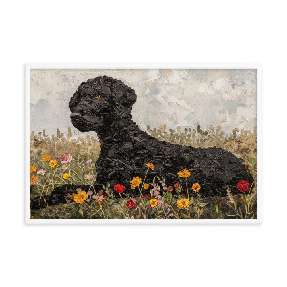 Curly-Coated Retriever Textured Flower Field Painting Framed Poster - Oh Posters