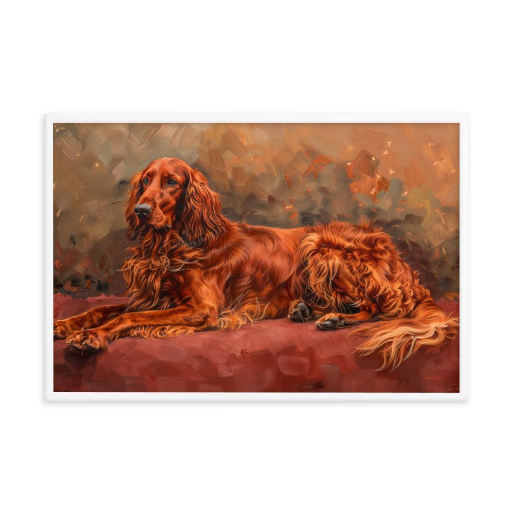 Irish Setter Relaxing on Red Couch Painting Framed Poster - Oh Posters