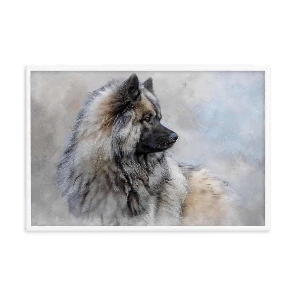 Keeshond Side Profile Winter Painting Framed Poster - Oh Posters