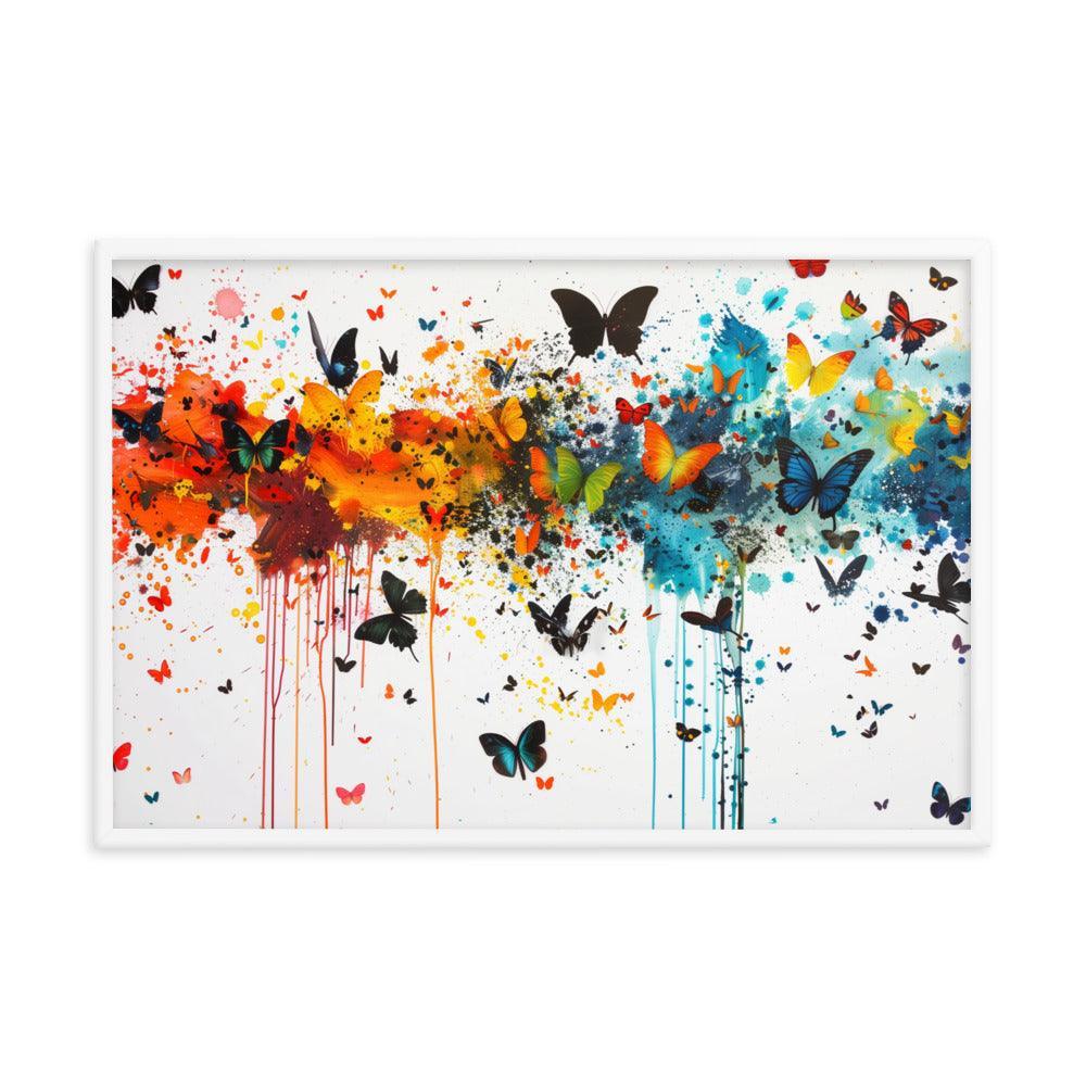 Butterfly Swarm Artistic Paint Splatter Abstract Framed Poster - Oh Posters