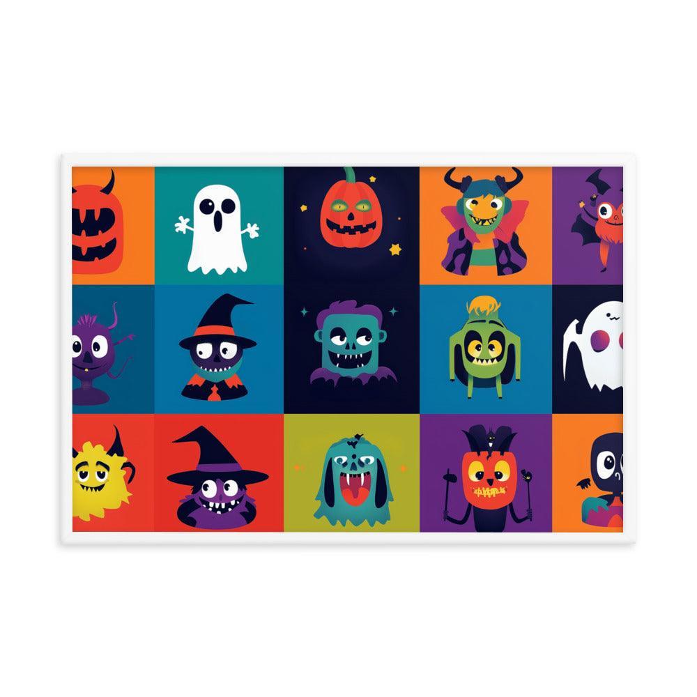 Halloween Monster Faces Assorted Digital Art Framed Poster - Oh Posters