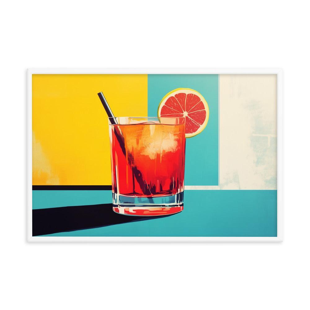 Vibrant Red Cocktail with Lemon Slice Pop Art Style Framed Poster - Oh Posters