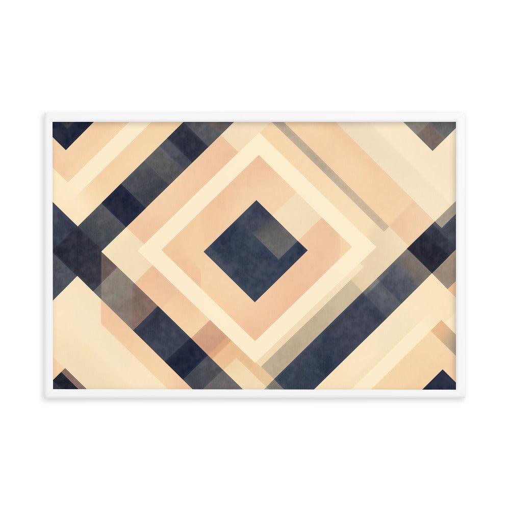 Geometric Art Abstract Patterns in Beige and Blue Tones Framed Poster - Oh Posters