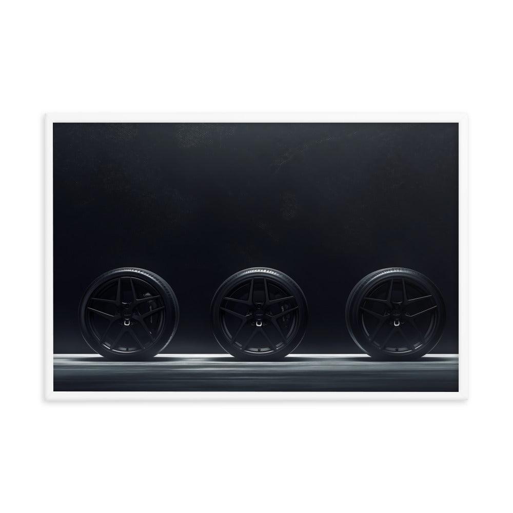 Car Wheels Trio Under Starry Night Sky Framed Poster - Oh Posters