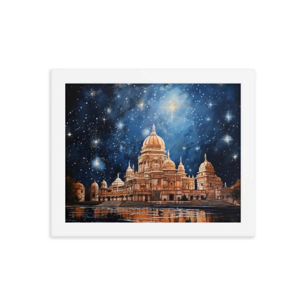 Indian Hindu Mandir at Night Starry Sky Painting Framed Poster - Oh Posters