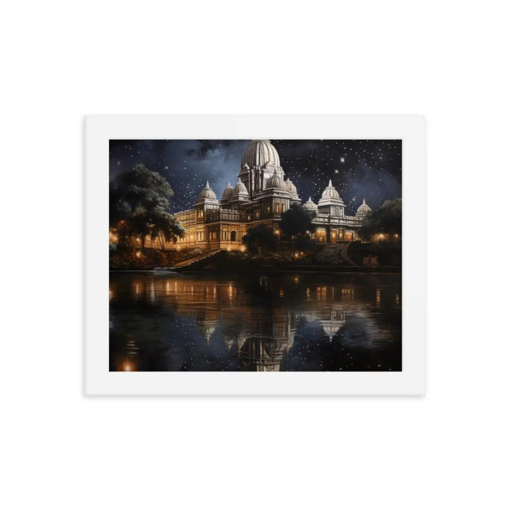 Indian Hindu Mandir at Night Starry Sky Painting Framed Poster - Oh Posters