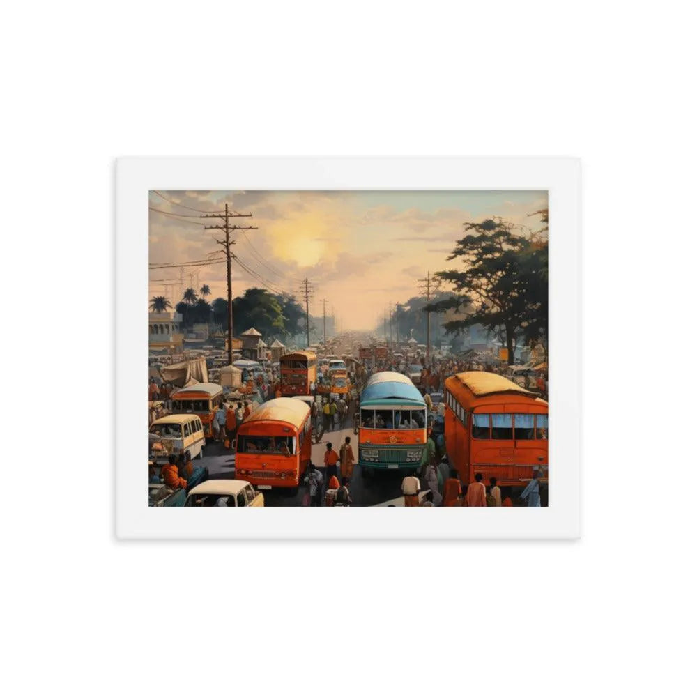 Indian Street Traffic Painting Framed Poster - Oh Posters