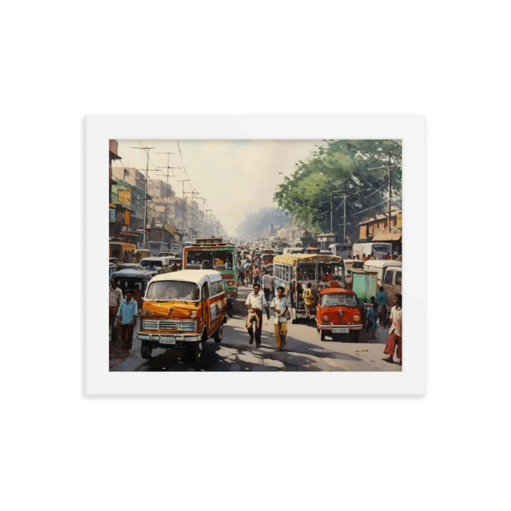 Indian Street Traffic Painting Framed Poster - Oh Posters