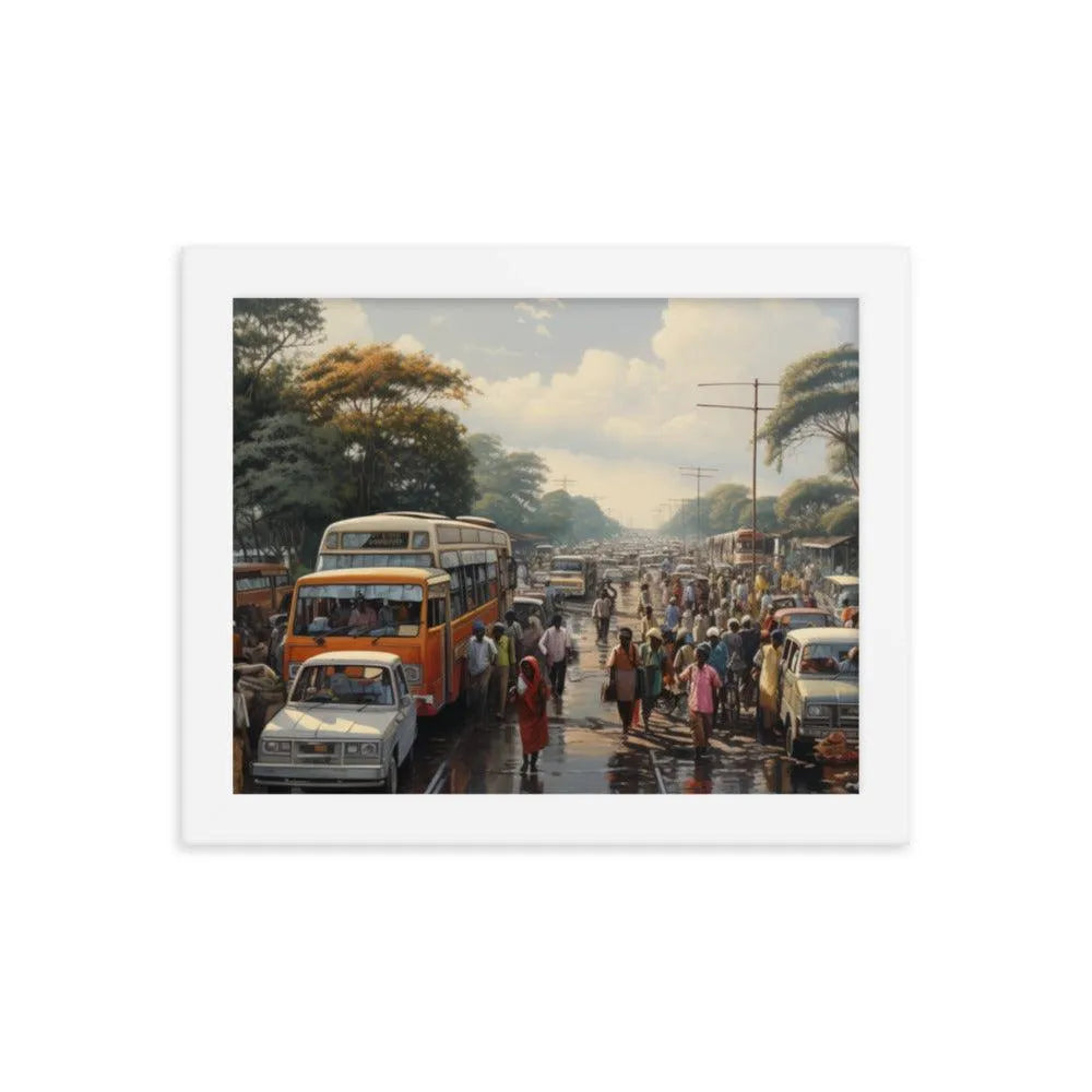 Indian Street Traffic Painting Framed Poster - Oh Posters