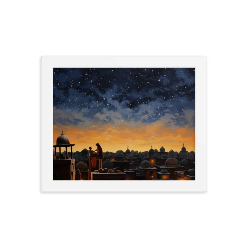 Indian Rooftop House Starry Night Sky Painting Framed Poster - Oh Posters