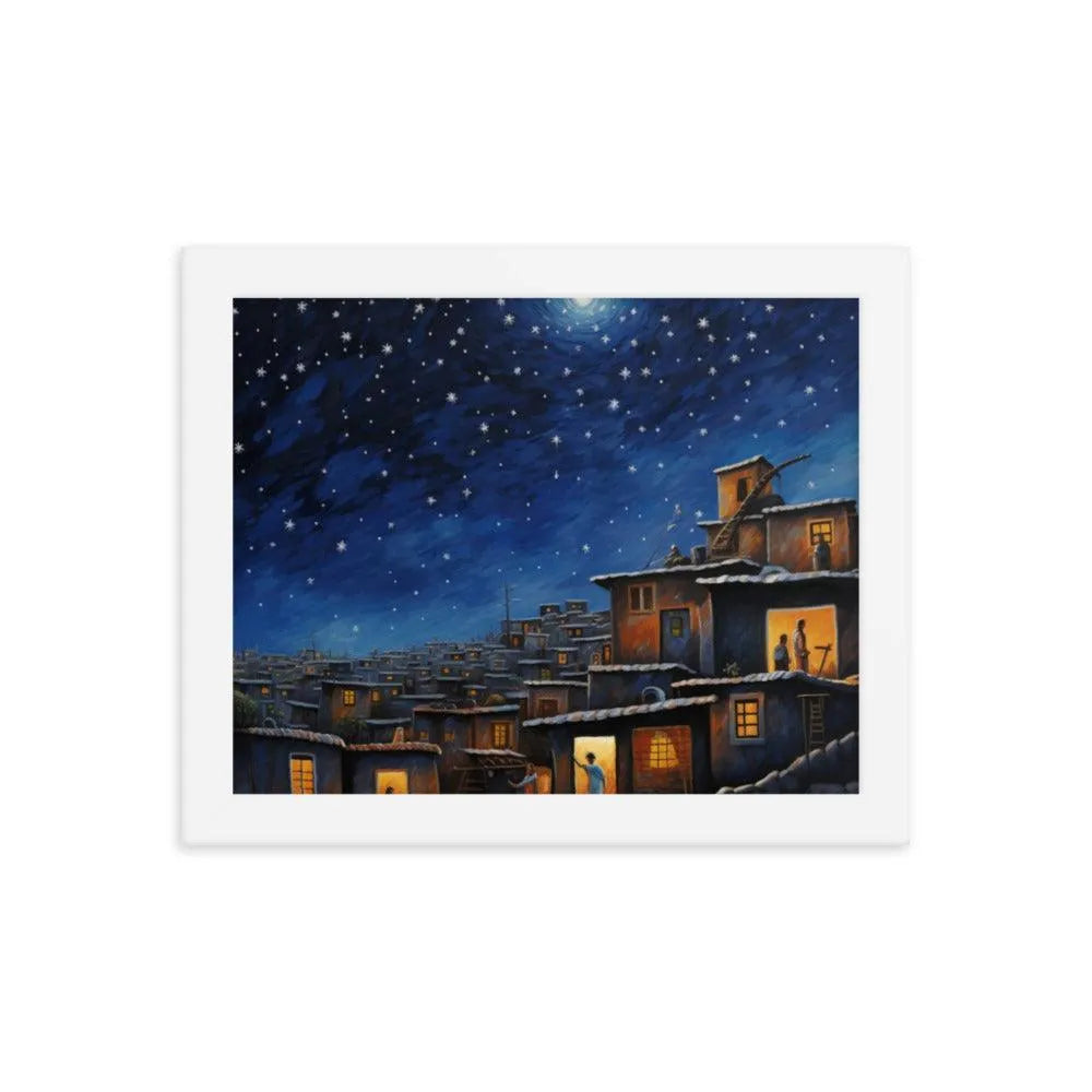 Indian Rooftop House Starry Night Sky Painting Framed Poster - Oh Posters