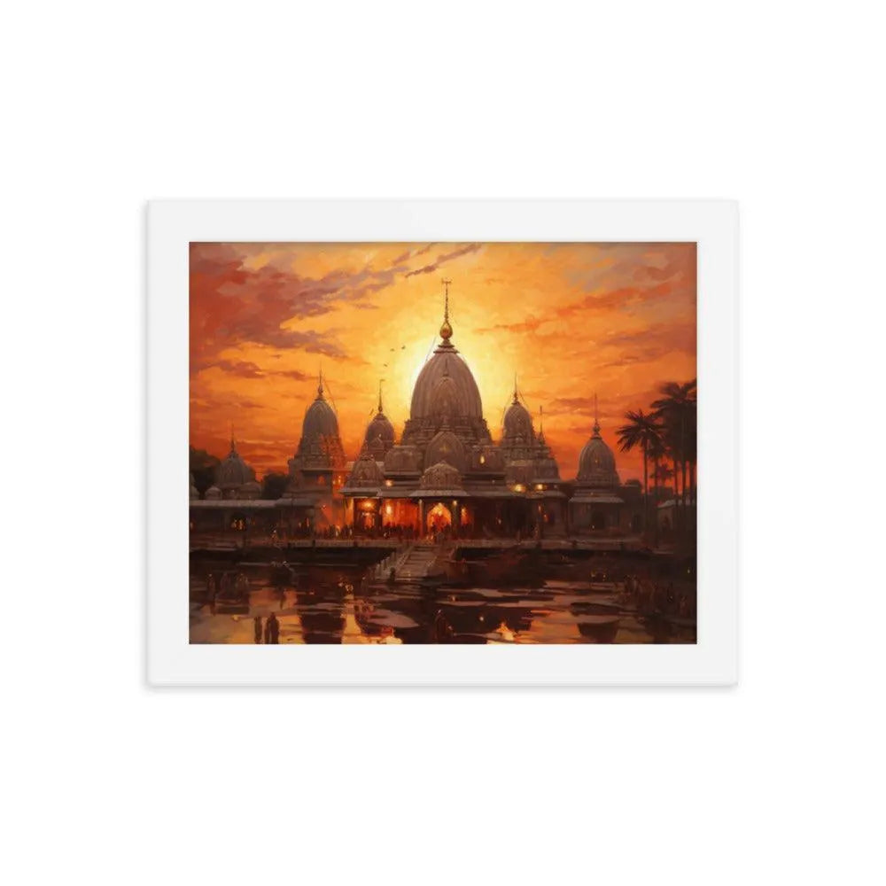 Mandir Sunset Indian Hinduism Painting Framed Poster - Oh Posters