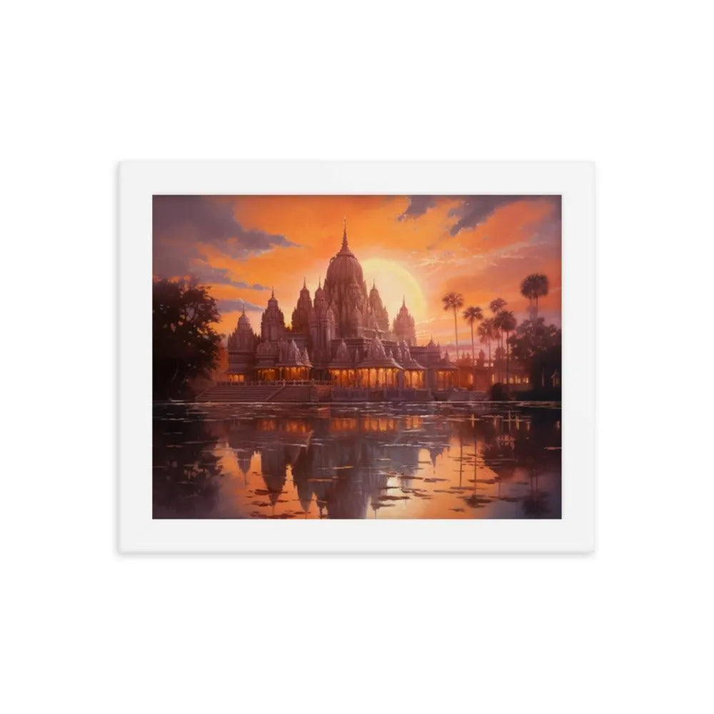 Mandir Sunset Indian Hinduism Painting Framed Poster - Oh Posters