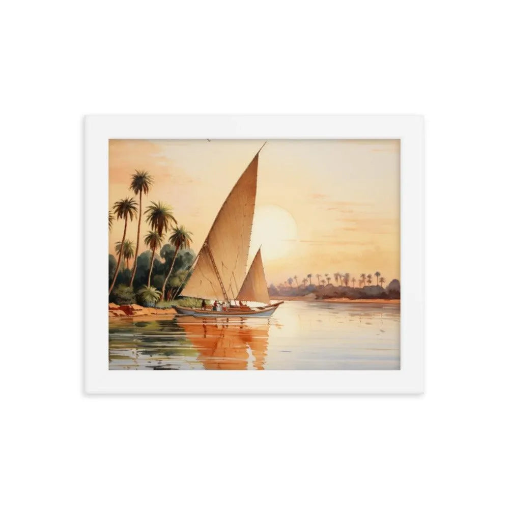 Papyrus Boat Sailing River Nile Ancient Egypt Landmark Painting Framed Poster - Oh Posters
