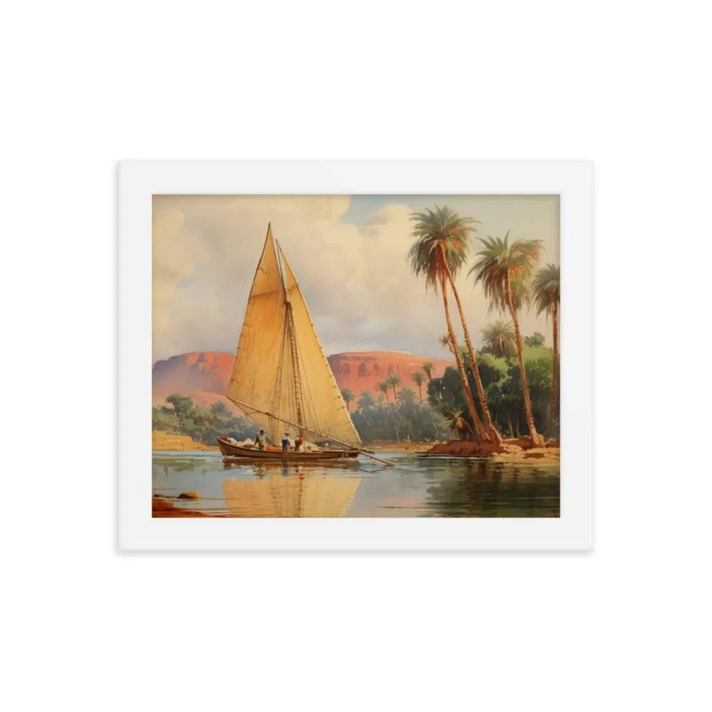 Papyrus Boat Sailing River Nile Ancient Egypt Landmark Painting Framed Poster - Oh Posters