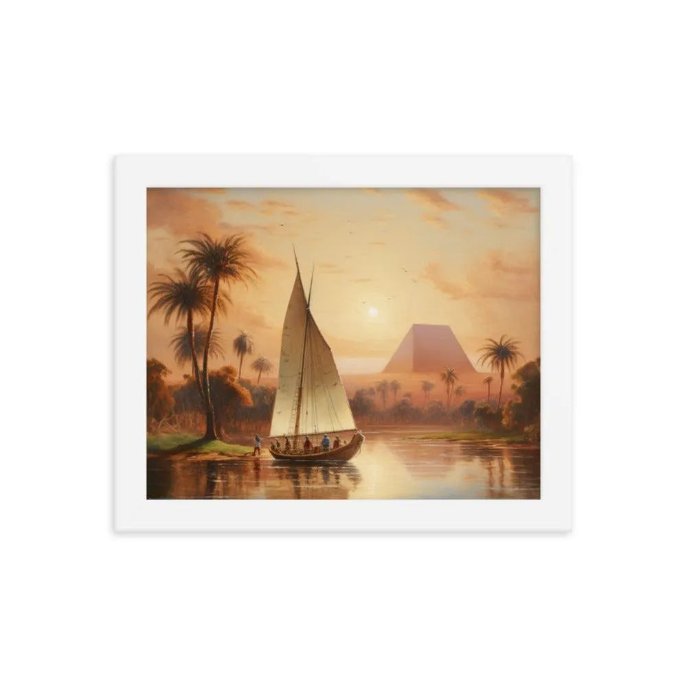Papyrus Boat Sailing River Nile Ancient Egypt Landmark Painting Framed Poster - Oh Posters