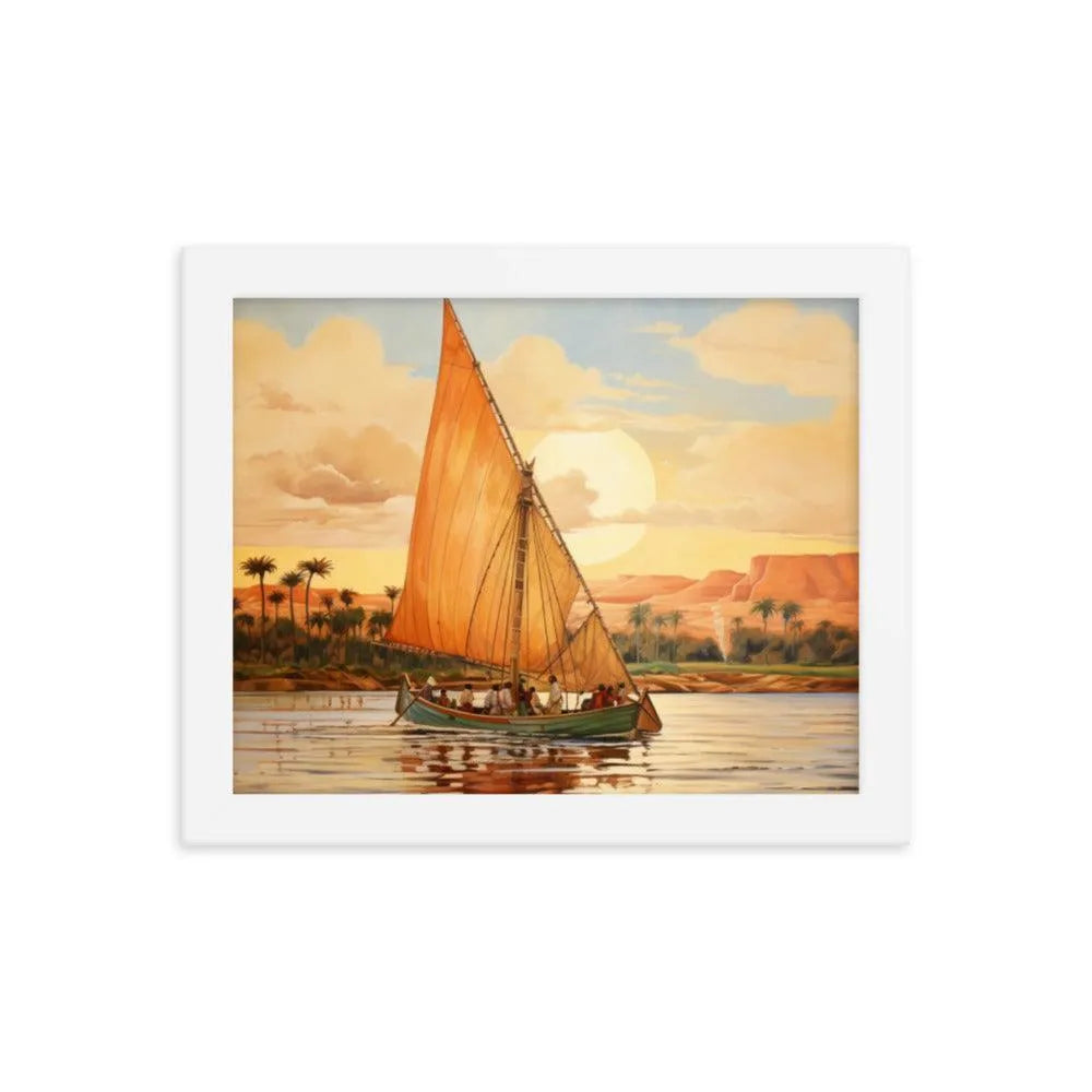 Papyrus Boat Sailing River Nile Ancient Egypt Landmark Painting Framed Poster - Oh Posters