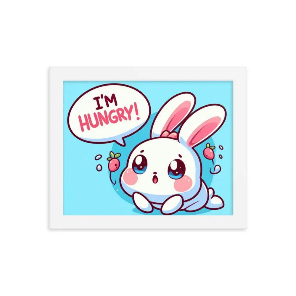 Bunny Rabbit Saying 'I'm Hungry' Framed Poster - Oh Posters