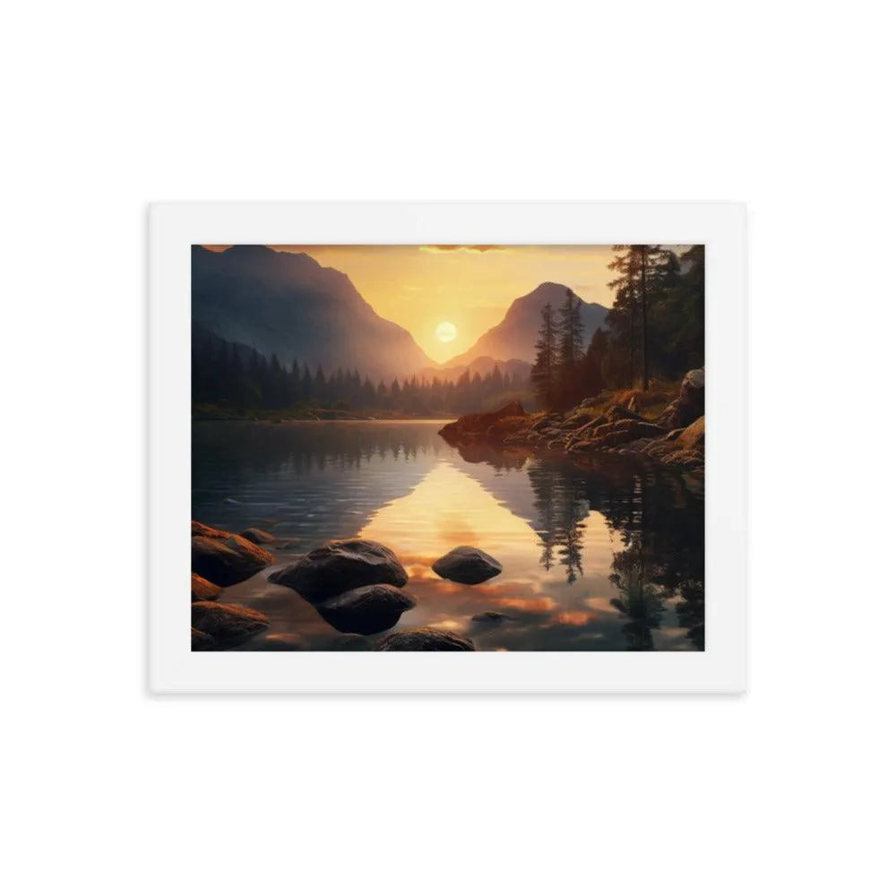 Lake Mountain Sunrise Nature Framed Poster - Oh Posters