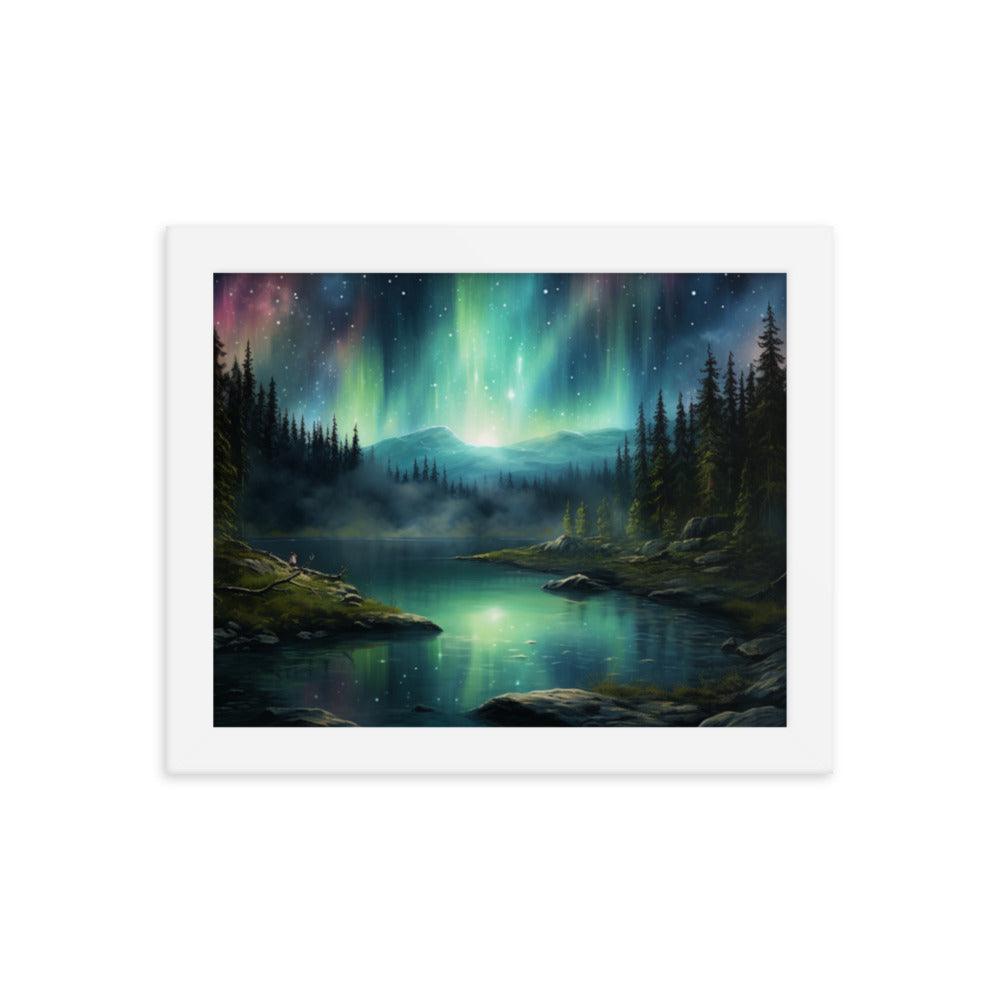 Celestial Night Spectacle Over The Lake Framed Poster - Oh Posters