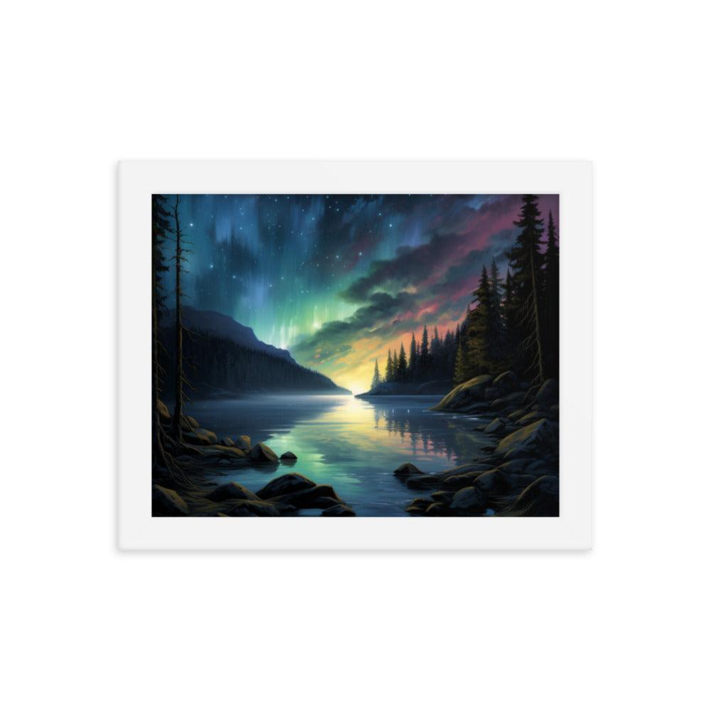 Celestial Night Spectacle Over The Lake Framed Posterposter - Oh Posters