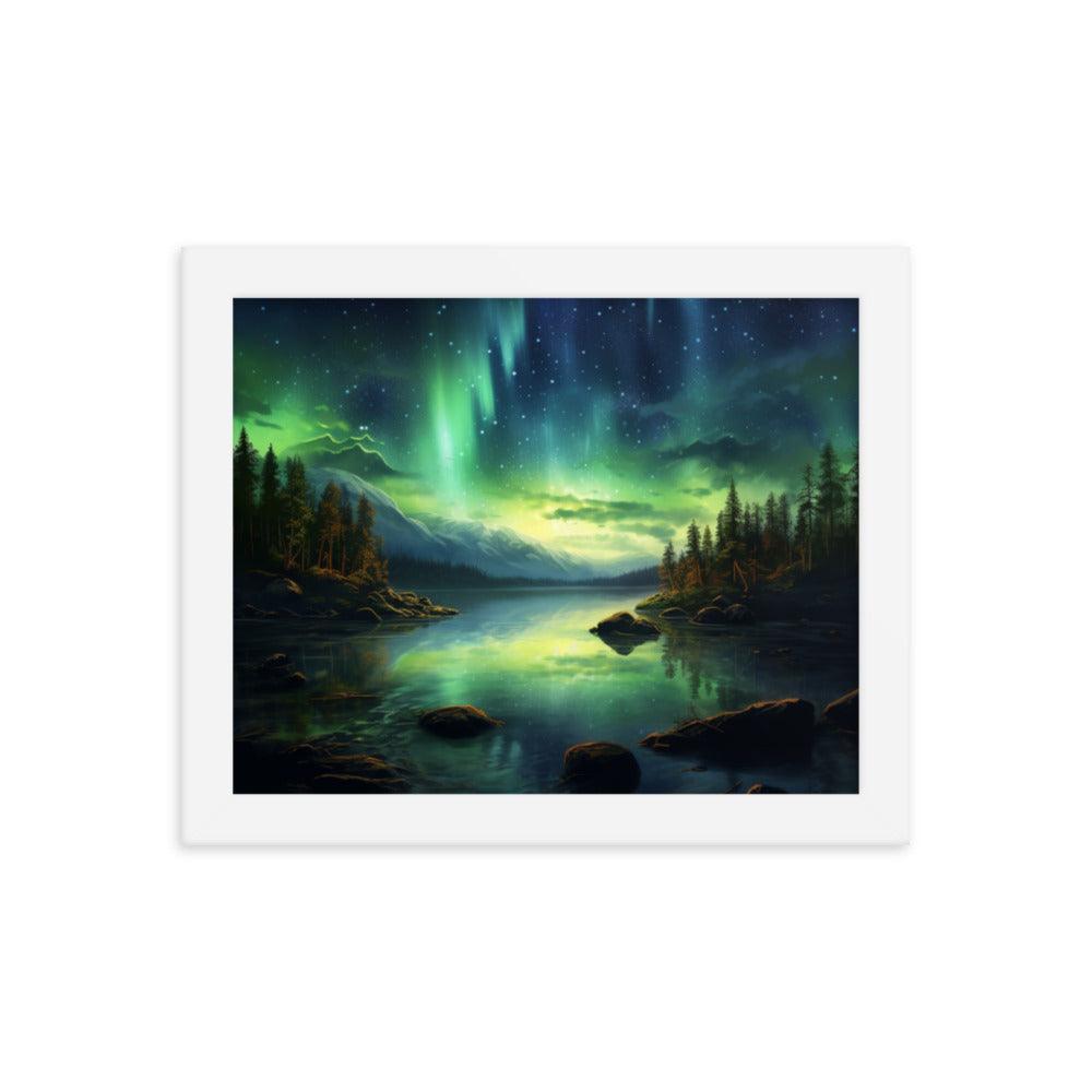 Celestial Night Spectacle Over The Lake Framed Poster - Oh Posters