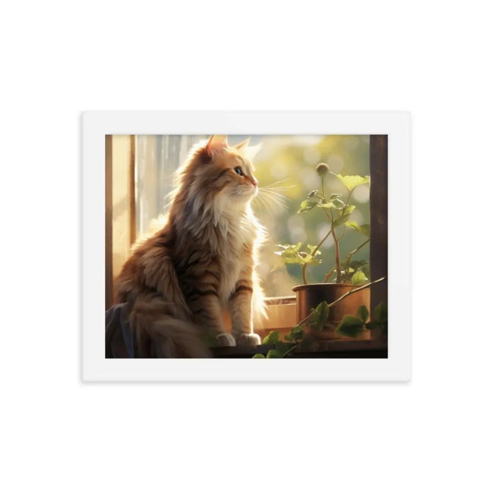 Cat Observing Sunny Countryside Morning Framed Poster - Oh Posters