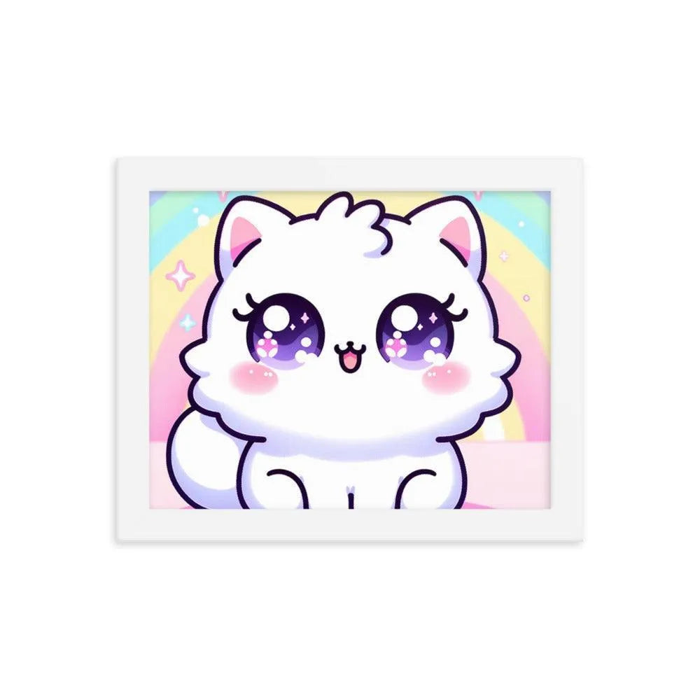 Kawaii Cat Pastel Rainbow Digital Art Framed Poster - Oh Posters