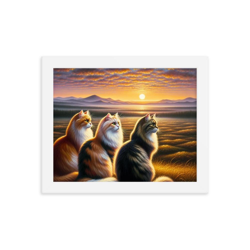 Cats Sunset Serenade Countryside Framed Poster - Oh Posters