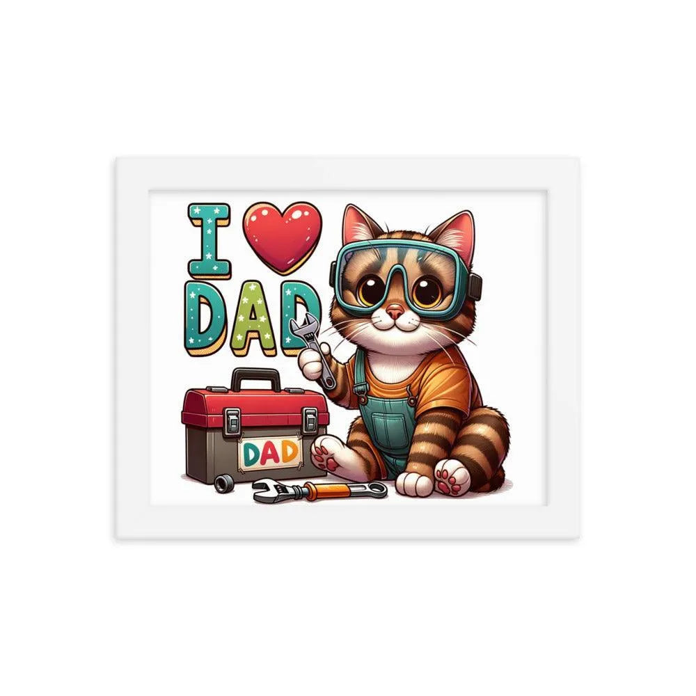 I Love Dad Handyman Cat Cartoon Framed Poster - Oh Posters