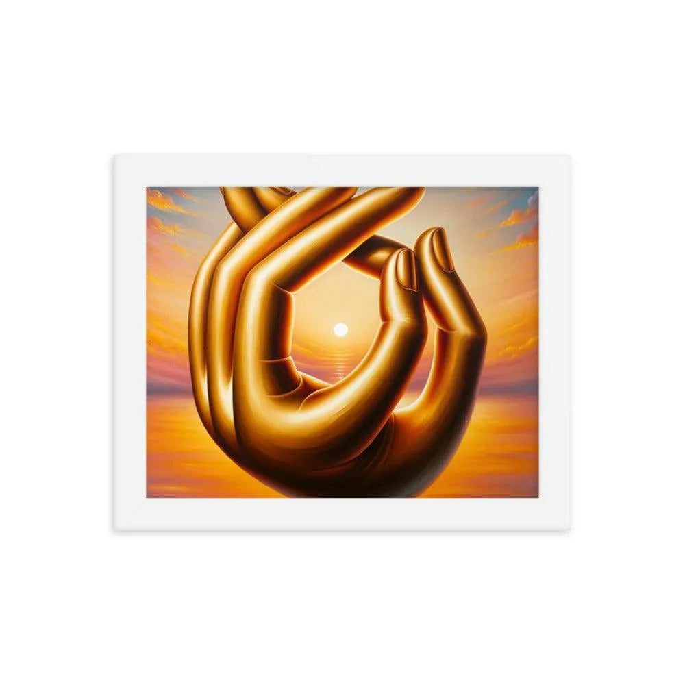 Golden Buddha Hands Meditation Sunset Oil Painting Framed Poster - Oh Posters