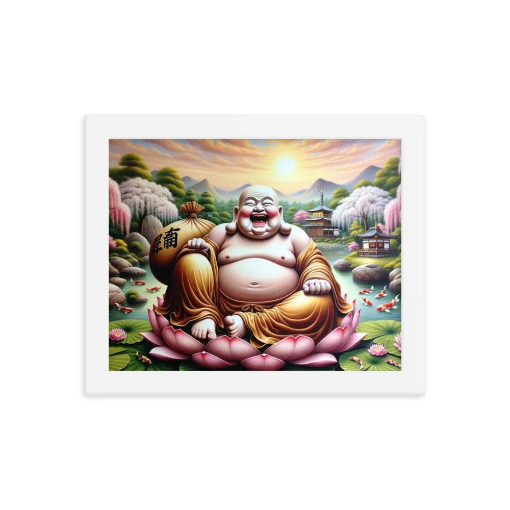 Laughing Buddha Peaceful Garden Sunrise Art Framed Poster - Oh Posters