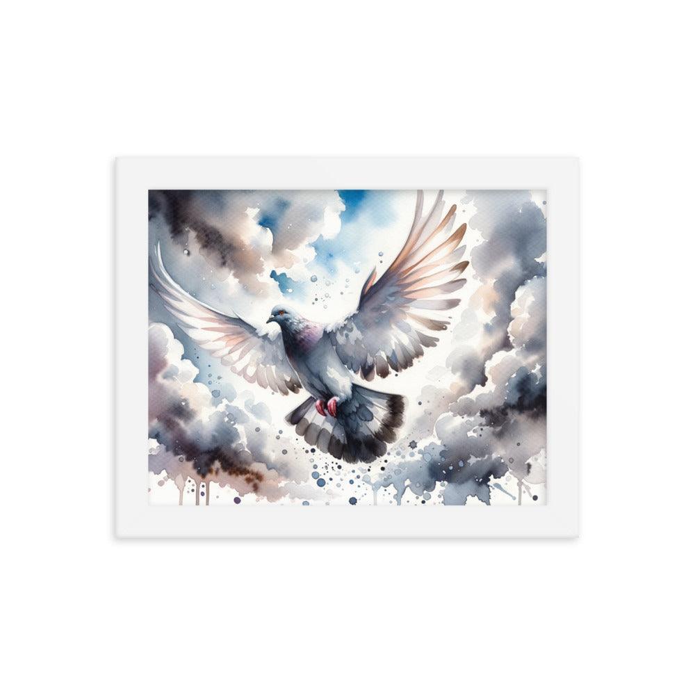 Majestic Pigeon Watercolor Sky Flight Art Framed Poster - Oh Posters