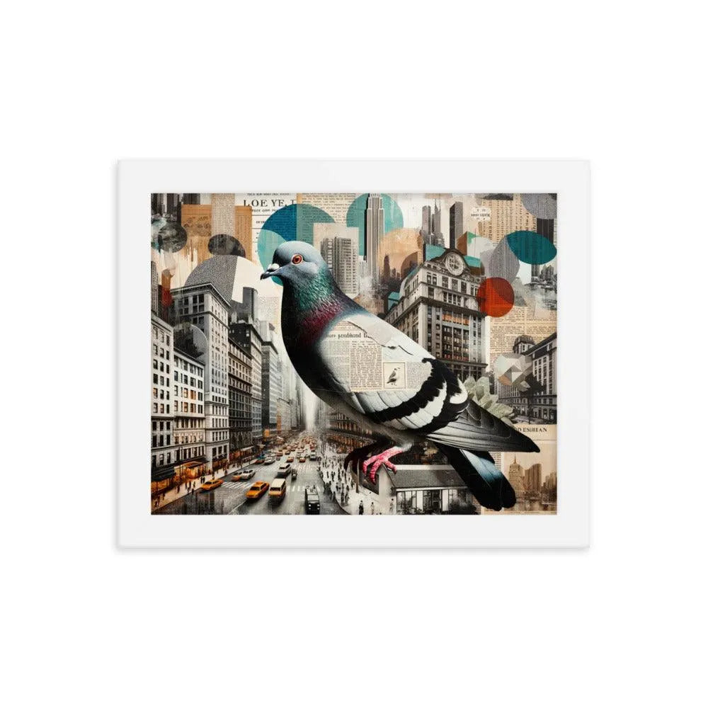 Urban Pigeon Collage Cityscape Art Framed Poster - Oh Posters