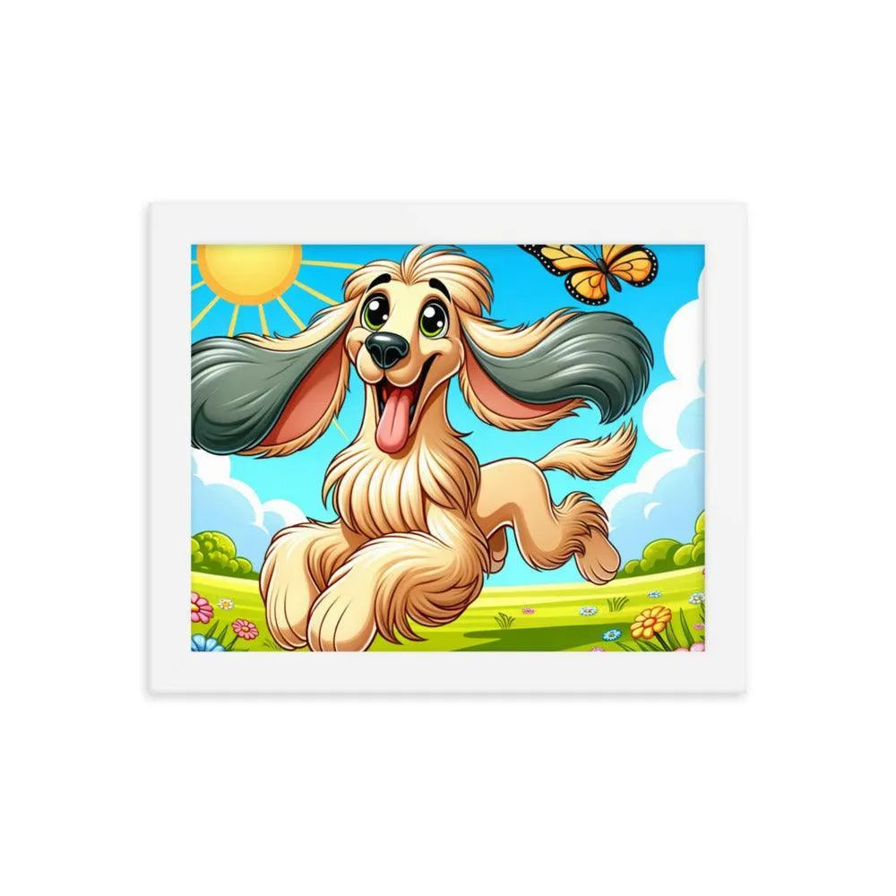 Joyful Afghan Hound Summer Day Cartoon Framed Poster - Oh Posters