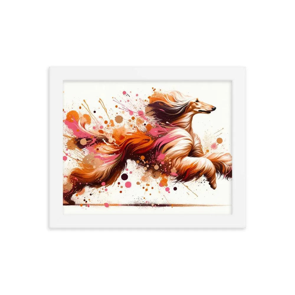 Running Afghan Hound Dynamic Splatter Art Framed Poster - Oh Posters